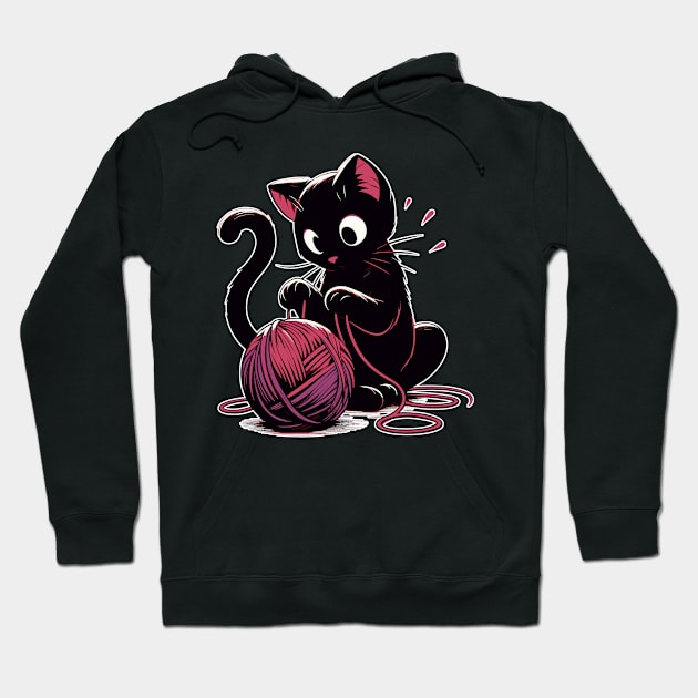Cat and knitting kawaii cat with yarn ball Hoodie by TomFrontierArt